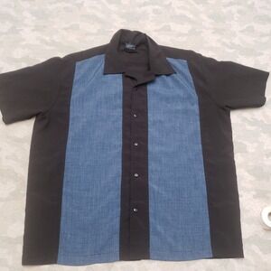 Vintage Steady Customs Shirt Mens XL Black Short Sleeve Button Up Striped